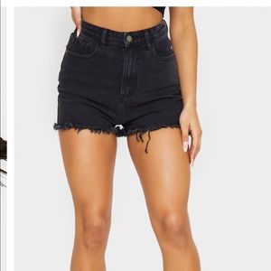 Pretty Little Thing 20 Black Frayed Distressed Denim Jean Shorts